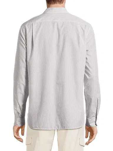 Vince Men's Pinstriped Cotton-Blend Button-Front Shirt - Optic White Storm Cloud | Thumbnail 5 Vince Men's Pinstriped Cotton-Blend Button-Front Shirt - Optic White Storm Cloud | Thumbnail 5