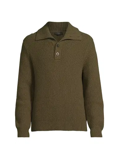 Vince Men's Honeycomb Lambswool Pullover - Leaf | Thumbnail 1 Vince Men's Honeycomb Lambswool Pullover - Leaf | Thumbnail 1