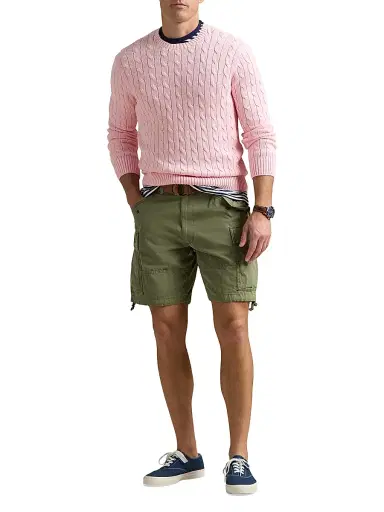 Polo Ralph Lauren Men's Cable-Knit Cotton Crewneck Sweater - Ballet Pink Heather | Thumbnail 2 Polo Ralph Lauren Men's Cable-Knit Cotton Crewneck Sweater - Ballet Pink Heather | Thumbnail 2