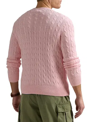Polo Ralph Lauren Men's Cable-Knit Cotton Crewneck Sweater - Ballet Pink Heather | Thumbnail 4 Polo Ralph Lauren Men's Cable-Knit Cotton Crewneck Sweater - Ballet Pink Heather | Thumbnail 4