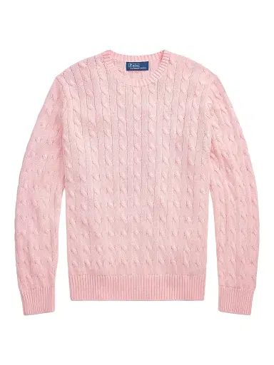 Polo Ralph Lauren Men's Cable-Knit Cotton Crewneck Sweater - Ballet Pink Heather | Thumbnail 1 Polo Ralph Lauren Men's Cable-Knit Cotton Crewneck Sweater - Ballet Pink Heather | Thumbnail 1