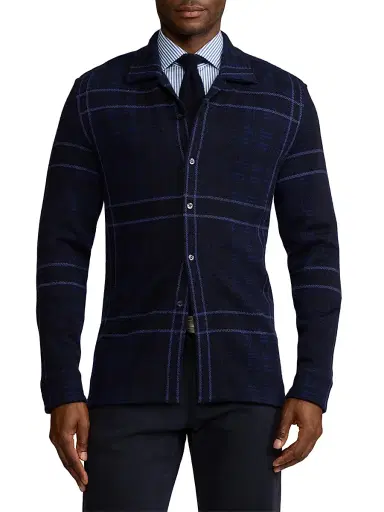 Ralph Lauren Purple Label Men's Plaid Cashmere Shirt Sweater - Navy Multi - Size Large | Thumbnail 3 Ralph Lauren Purple Label Men's Plaid Cashmere Shirt Sweater - Navy Multi - Size Large | Thumbnail 3