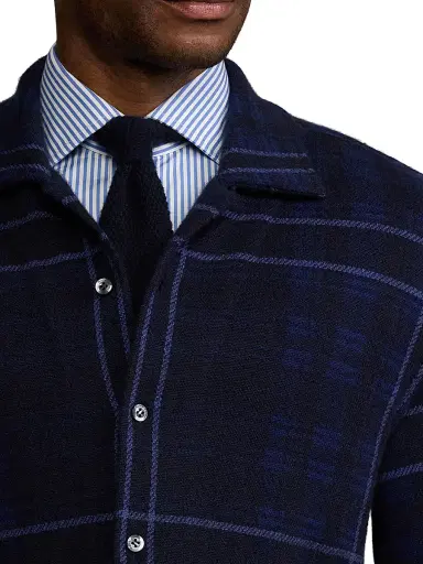 Ralph Lauren Purple Label Men's Plaid Cashmere Shirt Sweater - Navy Multi - Size Large | Thumbnail 7 Ralph Lauren Purple Label Men's Plaid Cashmere Shirt Sweater - Navy Multi - Size Large | Thumbnail 7