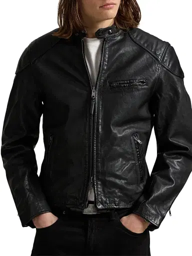 Polo Ralph Lauren Men's Café Racer Leather Biker Jacket - Polo Black - Size XL | Thumbnail 3 Polo Ralph Lauren Men's Café Racer Leather Biker Jacket - Polo Black - Size XL | Thumbnail 3