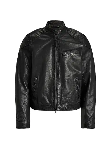 Polo Ralph Lauren Men's Café Racer Leather Biker Jacket - Polo Black - Size XL | Thumbnail 1 Polo Ralph Lauren Men's Café Racer Leather Biker Jacket - Polo Black - Size XL | Thumbnail 1