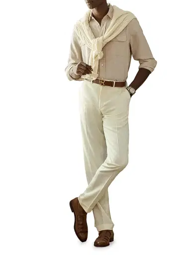 Ralph Lauren Purple Label Men's Silk-Linen Canvas Shirt - Summer Sand | Thumbnail 2 Ralph Lauren Purple Label Men's Silk-Linen Canvas Shirt - Summer Sand | Thumbnail 2