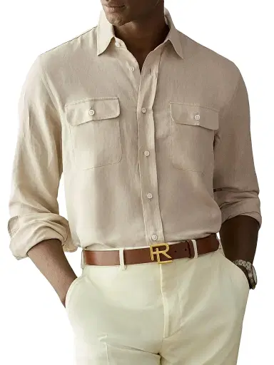 Ralph Lauren Purple Label Men's Silk-Linen Canvas Shirt - Summer Sand | Thumbnail 3 Ralph Lauren Purple Label Men's Silk-Linen Canvas Shirt - Summer Sand | Thumbnail 3