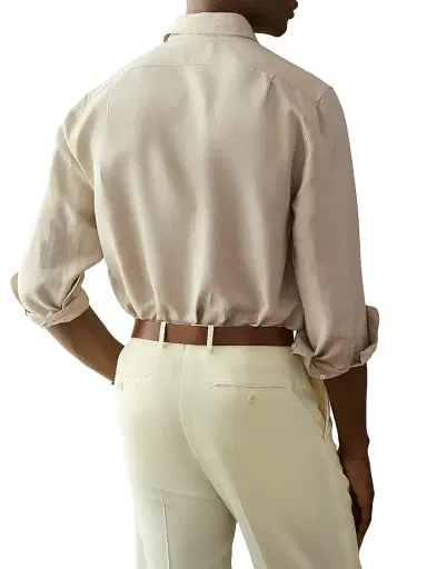 Ralph Lauren Purple Label Men's Silk-Linen Canvas Shirt - Summer Sand | Thumbnail 4 Ralph Lauren Purple Label Men's Silk-Linen Canvas Shirt - Summer Sand | Thumbnail 4