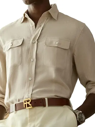 Ralph Lauren Purple Label Men's Silk-Linen Canvas Shirt - Summer Sand | Thumbnail 6 Ralph Lauren Purple Label Men's Silk-Linen Canvas Shirt - Summer Sand | Thumbnail 6