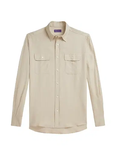 Ralph Lauren Purple Label Men's Silk-Linen Canvas Shirt - Summer Sand | Thumbnail 1 Ralph Lauren Purple Label Men's Silk-Linen Canvas Shirt - Summer Sand | Thumbnail 1