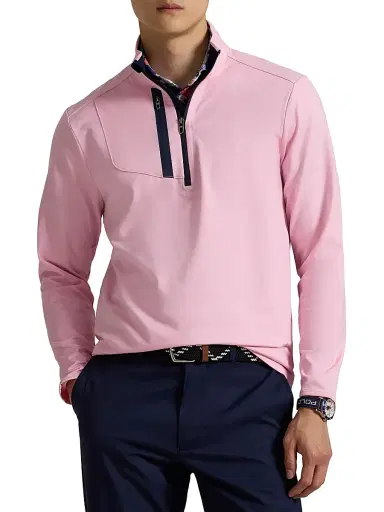 RLX Ralph Lauren Men's Jersey Contrast Half-Zip Pullover - Carmel Pink | Thumbnail 3 RLX Ralph Lauren Men's Jersey Contrast Half-Zip Pullover - Carmel Pink | Thumbnail 3
