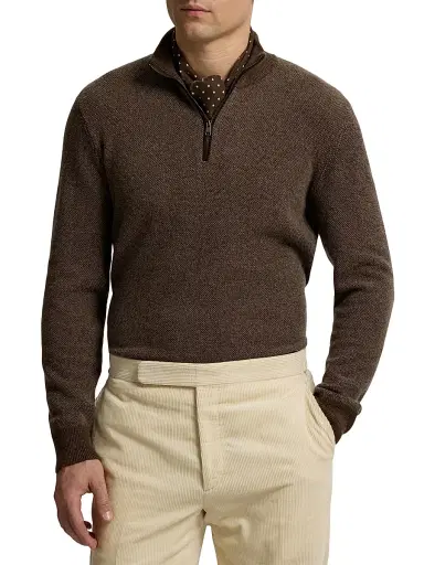 Ralph Lauren Purple Label Men's Cashmere Quarter-Zip Sweater - Taupe Multi - Size XL | Thumbnail 3 Ralph Lauren Purple Label Men's Cashmere Quarter-Zip Sweater - Taupe Multi - Size XL | Thumbnail 3