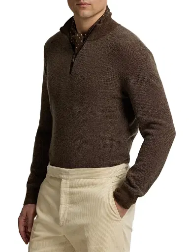 Ralph Lauren Purple Label Men's Cashmere Quarter-Zip Sweater - Taupe Multi - Size XL | Thumbnail 4 Ralph Lauren Purple Label Men's Cashmere Quarter-Zip Sweater - Taupe Multi - Size XL | Thumbnail 4
