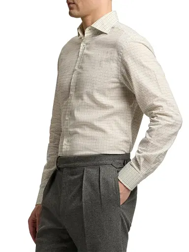 Ralph Lauren Purple Label Men's Tattersall Twill Shirt - Cream Grey | Thumbnail 3 Ralph Lauren Purple Label Men's Tattersall Twill Shirt - Cream Grey | Thumbnail 3