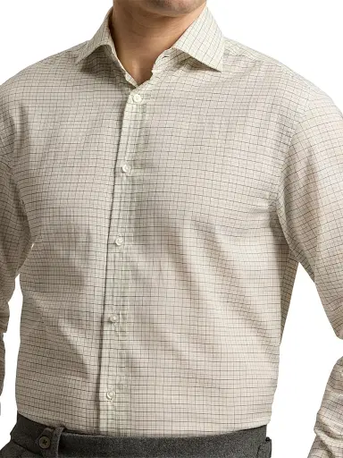 Ralph Lauren Purple Label Men's Tattersall Twill Shirt - Cream Grey | Thumbnail 5 Ralph Lauren Purple Label Men's Tattersall Twill Shirt - Cream Grey | Thumbnail 5
