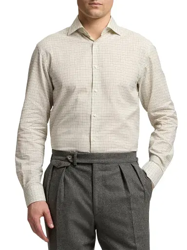 Ralph Lauren Purple Label Men's Tattersall Twill Shirt - Cream Grey | Thumbnail 1 Ralph Lauren Purple Label Men's Tattersall Twill Shirt - Cream Grey | Thumbnail 1