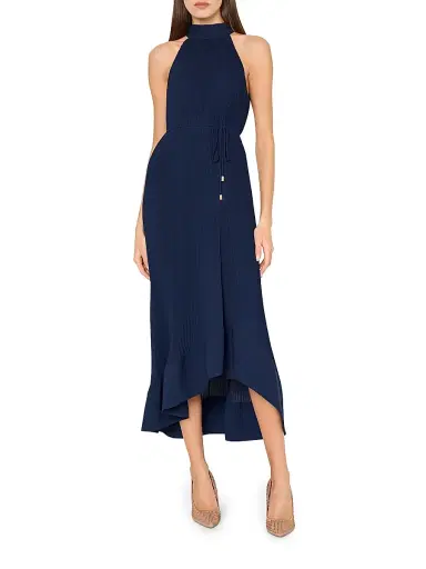 Milly Women's Nalani Pleated Midi-Dress - Navy | Thumbnail 4 Milly Women's Nalani Pleated Midi-Dress - Navy | Thumbnail 4