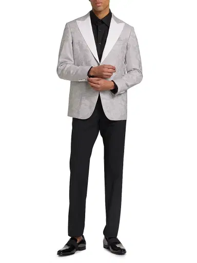 Saks Fifth Avenue Men's COLLECTION Floral Wool One-Button Dinner Jacket - Mirage Gray | Thumbnail 2 Saks Fifth Avenue Men's COLLECTION Floral Wool One-Button Dinner Jacket - Mirage Gray | Thumbnail 2