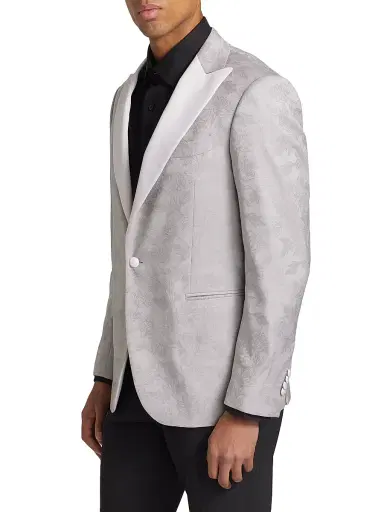 Saks Fifth Avenue Men's COLLECTION Floral Wool One-Button Dinner Jacket - Mirage Gray | Thumbnail 4 Saks Fifth Avenue Men's COLLECTION Floral Wool One-Button Dinner Jacket - Mirage Gray | Thumbnail 4