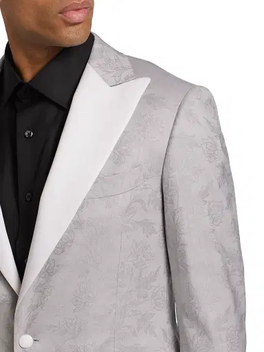 Saks Fifth Avenue Men's COLLECTION Floral Wool One-Button Dinner Jacket - Mirage Gray | Thumbnail 6 Saks Fifth Avenue Men's COLLECTION Floral Wool One-Button Dinner Jacket - Mirage Gray | Thumbnail 6