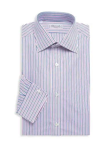 Charvet Men's Pinstriped Dress Shirt - White Pink Blue | Thumbnail 1 Charvet Men's Pinstriped Dress Shirt - White Pink Blue | Thumbnail 1