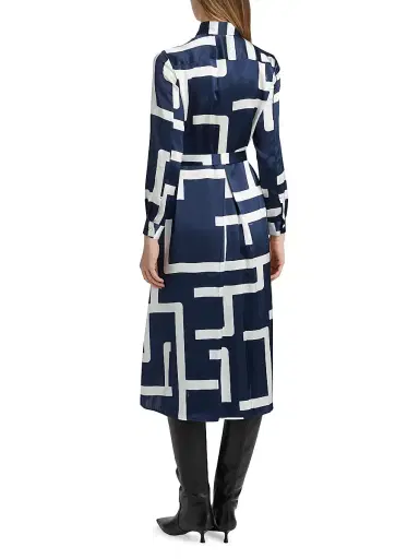 Kiton Women's Printed Silk Belted Shirtdress - White Blue - Size 2 | Thumbnail 5 Kiton Women's Printed Silk Belted Shirtdress - White Blue - Size 2 | Thumbnail 5