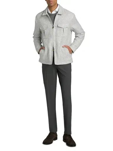 Sartorio Napoli Men's Joly Checked Linen-Blend Zip-Front Jacket | Thumbnail 2 Sartorio Napoli Men's Joly Checked Linen-Blend Zip-Front Jacket | Thumbnail 2