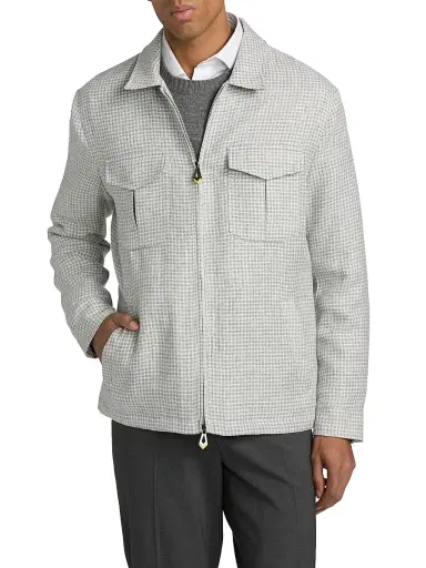 Sartorio Napoli Men's Joly Checked Linen-Blend Zip-Front Jacket - Grey | Thumbnail 3 Sartorio Napoli Men's Joly Checked Linen-Blend Zip-Front Jacket - Grey | Thumbnail 3
