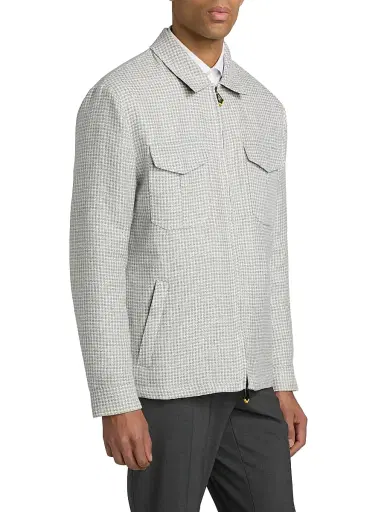 Sartorio Napoli Men's Joly Checked Linen-Blend Zip-Front Jacket - Grey | Thumbnail 4 Sartorio Napoli Men's Joly Checked Linen-Blend Zip-Front Jacket - Grey | Thumbnail 4