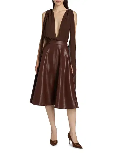 Mariandree Gaitan Women's Valerie Plunging Bodysuit - Brown | Thumbnail 2 Mariandree Gaitan Women's Valerie Plunging Bodysuit - Brown | Thumbnail 2