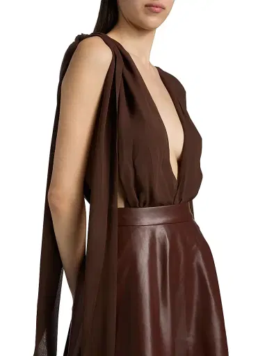 Mariandree Gaitan Women's Valerie Plunging Bodysuit - Brown | Thumbnail 7 Mariandree Gaitan Women's Valerie Plunging Bodysuit - Brown | Thumbnail 7