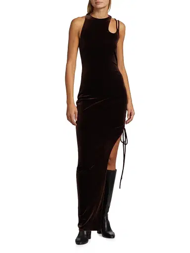 Monse Women's Lace-Up Velvet Maxi-Dress - Brown | Thumbnail 2 Monse Women's Lace-Up Velvet Maxi-Dress - Brown | Thumbnail 2