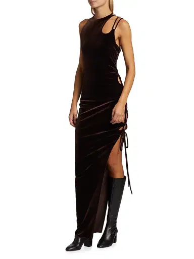 Monse Women's Lace-Up Velvet Maxi-Dress - Brown | Thumbnail 3 Monse Women's Lace-Up Velvet Maxi-Dress - Brown | Thumbnail 3
