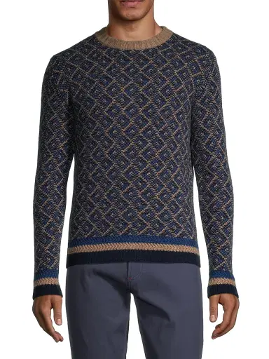 Isaia Men's Geometric Cashmere Sweater - Navy | Thumbnail 3 Isaia Men's Geometric Cashmere Sweater - Navy | Thumbnail 3