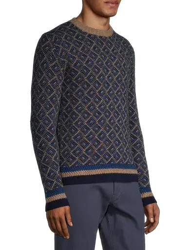 Isaia Men's Geometric Cashmere Sweater - Navy | Thumbnail 4 Isaia Men's Geometric Cashmere Sweater - Navy | Thumbnail 4