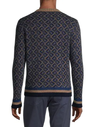 Isaia Men's Geometric Cashmere Sweater - Navy | Thumbnail 5 Isaia Men's Geometric Cashmere Sweater - Navy | Thumbnail 5