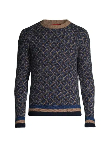 Isaia Men's Geometric Cashmere Sweater - Navy | Thumbnail 1 Isaia Men's Geometric Cashmere Sweater - Navy | Thumbnail 1