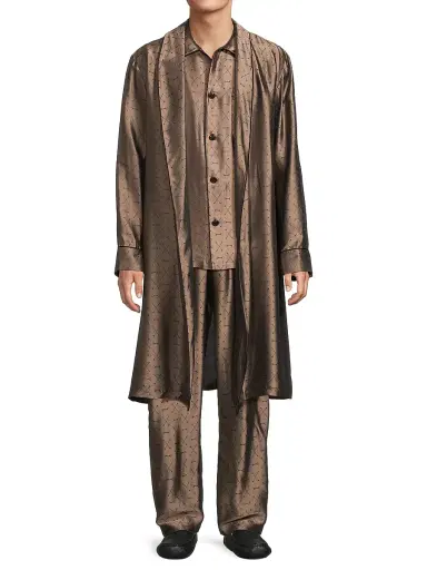 Fleur du Mal Men's Logo Jacquard Silk-Blend Robe - Shroom | Thumbnail 2 Fleur du Mal Men's Logo Jacquard Silk-Blend Robe - Shroom | Thumbnail 2