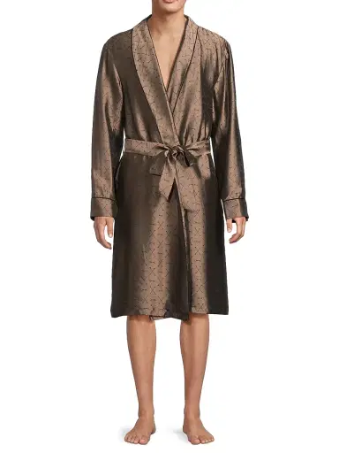 Fleur du Mal Men's Logo Jacquard Silk-Blend Robe - Shroom | Thumbnail 3 Fleur du Mal Men's Logo Jacquard Silk-Blend Robe - Shroom | Thumbnail 3
