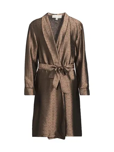 Fleur du Mal Men's Logo Jacquard Silk-Blend Robe - Shroom | Thumbnail 1 Fleur du Mal Men's Logo Jacquard Silk-Blend Robe - Shroom | Thumbnail 1