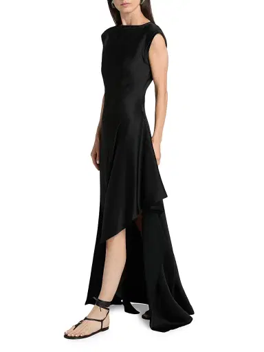 Jason Wu Collection Women's Asymmetric Satin Fit & Flare Gown - Black | Thumbnail 2 Jason Wu Collection Women's Asymmetric Satin Fit & Flare Gown - Black | Thumbnail 2