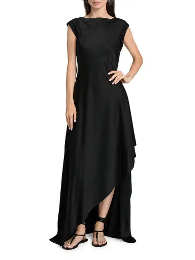 Jason Wu Collection Women's Asymmetric Satin Fit & Flare Gown - Black | Thumbnail 3 Jason Wu Collection Women's Asymmetric Satin Fit & Flare Gown - Black | Thumbnail 3