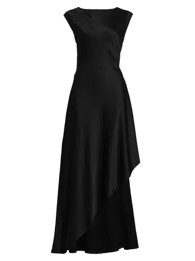 Jason Wu Collection Women's Asymmetric Satin Fit & Flare Gown - Black | Thumbnail 1 Jason Wu Collection Women's Asymmetric Satin Fit & Flare Gown - Black | Thumbnail 1