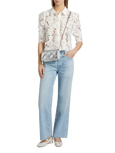 Milly Women's June Lace Button-Front Shirt - White | Thumbnail 2 Milly Women's June Lace Button-Front Shirt - White | Thumbnail 2
