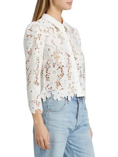Milly Women's June Lace Button-Front Shirt - White | Thumbnail 4 Milly Women's June Lace Button-Front Shirt - White | Thumbnail 4