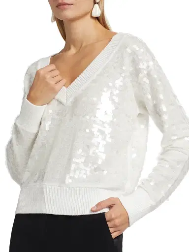 Milly Women's Ilaria Sequined V-Neck Sweater - Ecru | Thumbnail 6 Milly Women's Ilaria Sequined V-Neck Sweater - Ecru | Thumbnail 6