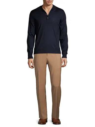 Brioni Men's Long-Sleeve Knit Polo - Midnight Blue | Thumbnail 2 Brioni Men's Long-Sleeve Knit Polo - Midnight Blue | Thumbnail 2