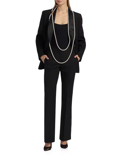 Moschino Women's Wool-Blend Straight-Leg Trousers - Black | Thumbnail 2 Moschino Women's Wool-Blend Straight-Leg Trousers - Black | Thumbnail 2