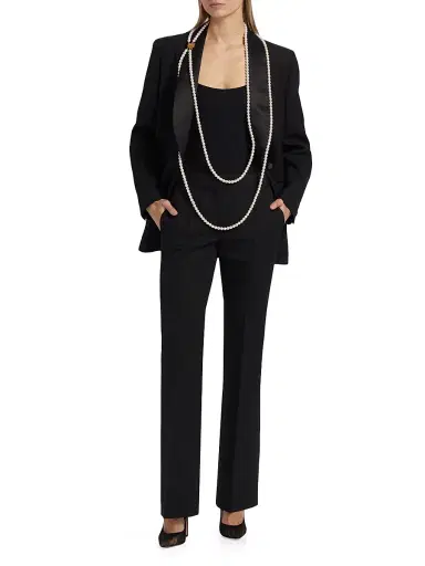 MOSCHINO Women's Wool-Blend Straight-Leg Trousers - Black | Thumbnail 2 MOSCHINO Women's Wool-Blend Straight-Leg Trousers - Black | Thumbnail 2