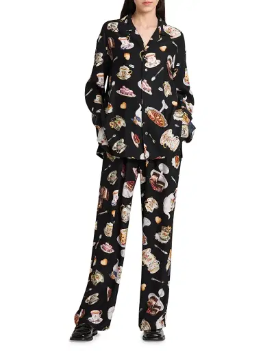 MOSCHINO Women's High Tea Print Silk Trousers - Multi Black | Thumbnail 2 MOSCHINO Women's High Tea Print Silk Trousers - Multi Black | Thumbnail 2